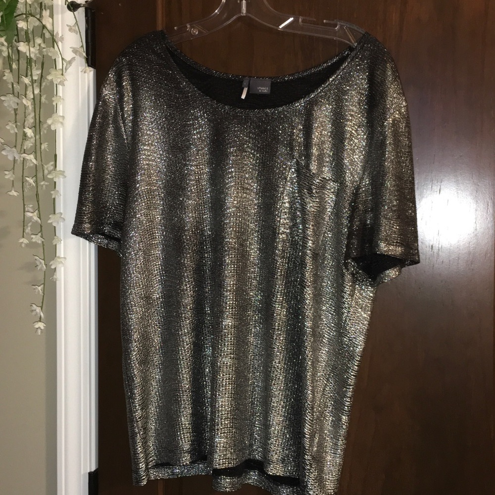 Sparkle & Fade Metallic Silver Short Sleeve Tee Large